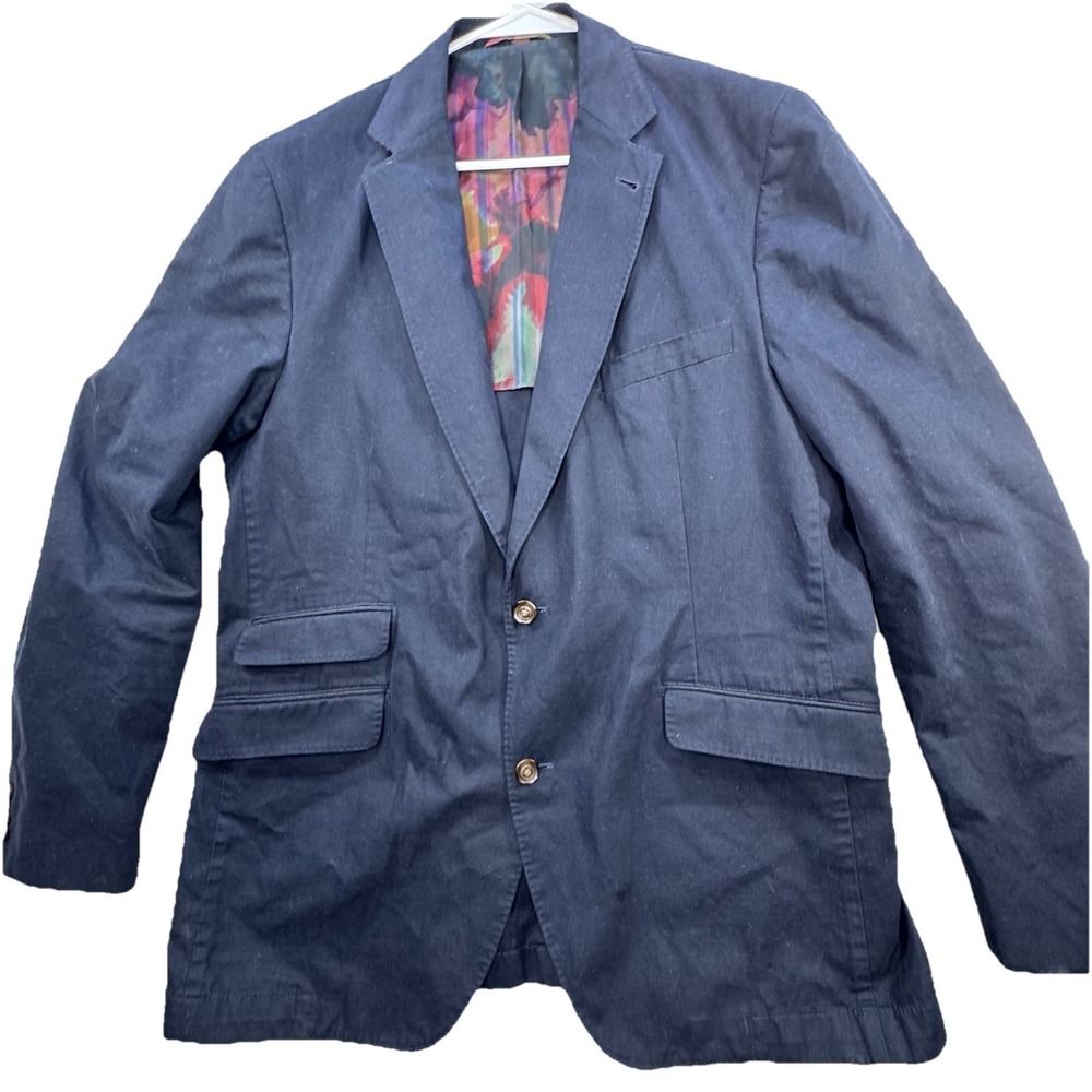 Kroon Blazer Suit Jacket Men's‎ 44L Dark Blue Heavy Cotton Sting Wash Preppy